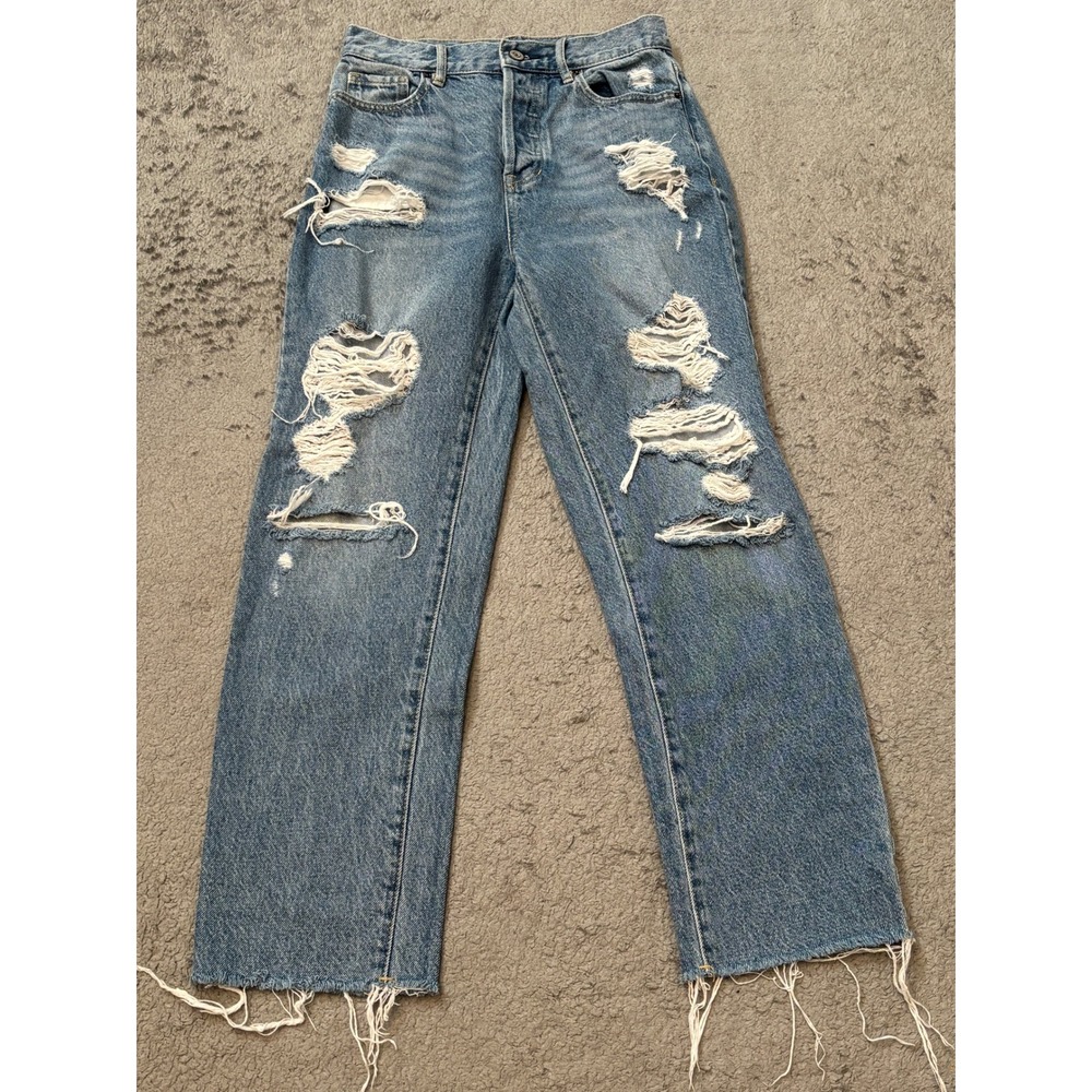 PacSun High Rise Straight Leg Distressed Jeans 25 Medium Wash Raw Hem